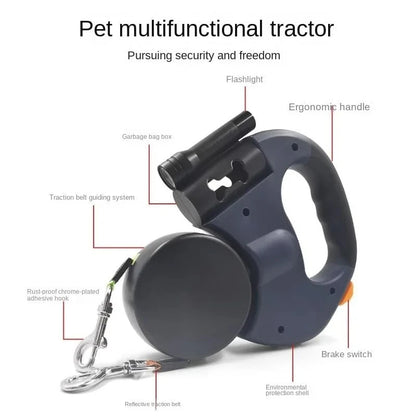 PetPros Double Head Retractable Pet Leash with LED Lights and Leash Locking Capability